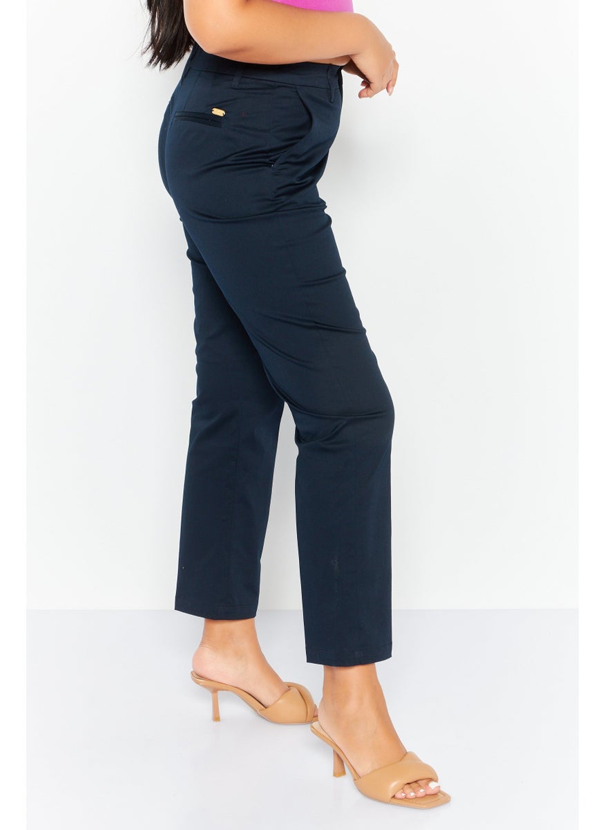 Women Regular Fit Solid Palazzo Pants, Navy Blue