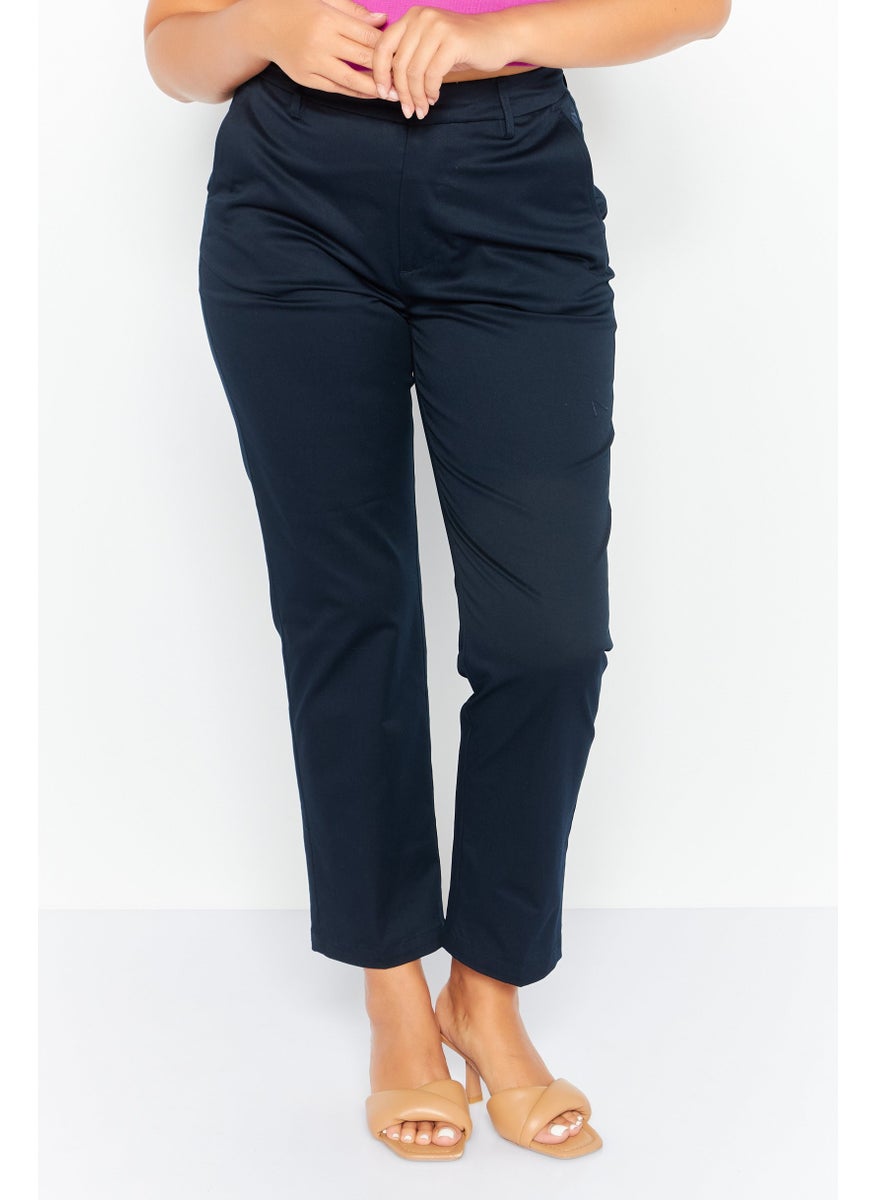 Women Regular Fit Solid Palazzo Pants, Navy Blue