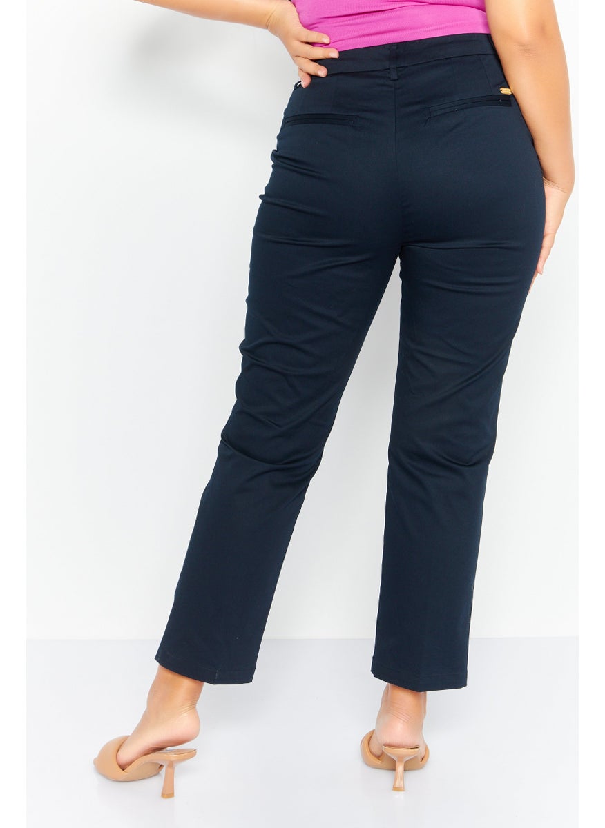 Women Regular Fit Solid Palazzo Pants, Navy Blue