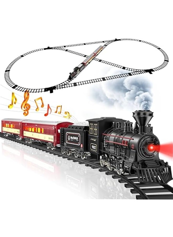 Train Set - Metal Train Toys with Luxury Tracks and Glowing Passenger,  Train Sets for Around The Tree with s, Lights & Sound, Toy Train Set for 3 4 5 6 7+ Years Old Boys Gifts