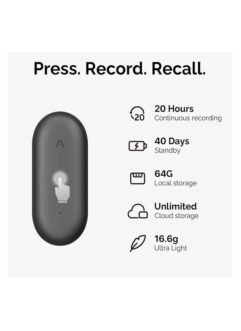 PLAUD NotePIN AI Voice Recorder – Wearable, App-Controlled, Transcribe & Summarize with ChatGPT, 64GB Memory, Supports 112 Languages, in Cosmic Gray