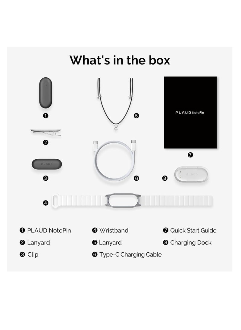 PLAUD NotePIN AI Voice Recorder – Wearable, App-Controlled, Transcribe & Summarize with ChatGPT, 64GB Memory, Supports 112 Languages, in Cosmic Gray