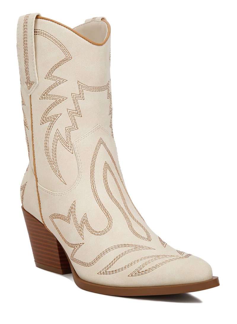 Faux Leather Patchwork Detail Boots in Cream