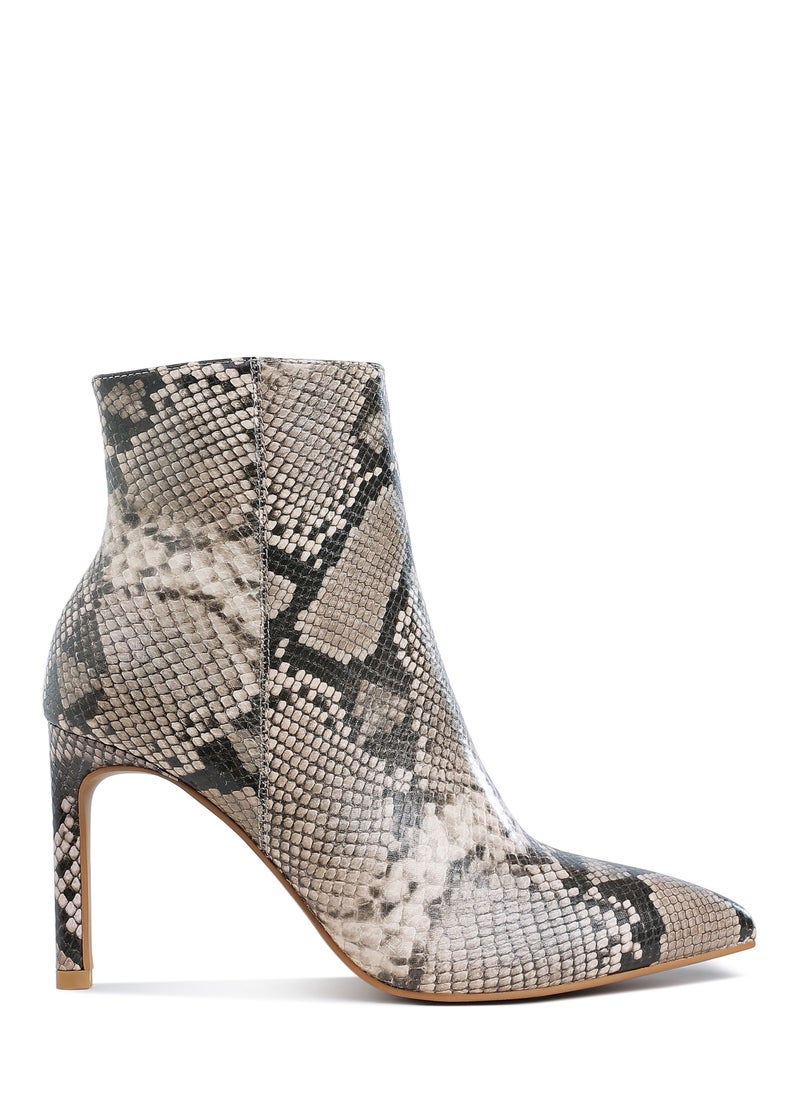 Textured Stiletto Heel Ankle Boots in Snake