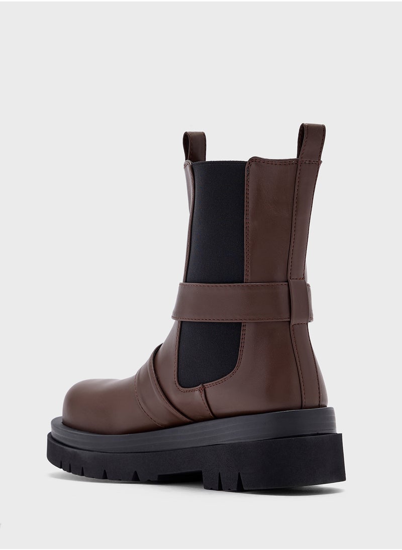 Buckle Detail Round Toe Boot