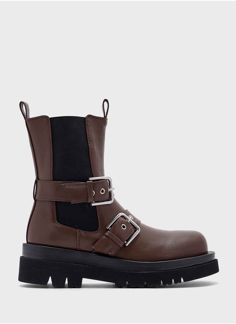 Buckle Detail Round Toe Boot