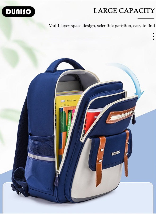Kids School Backpack, Large Capacity Backpack for Girls Boys, Lightweight Schoolbag for Teen Boys Bookbag with Compartments Reflective Strip, Watrer Resistant Bookbag for Elementary Primary School