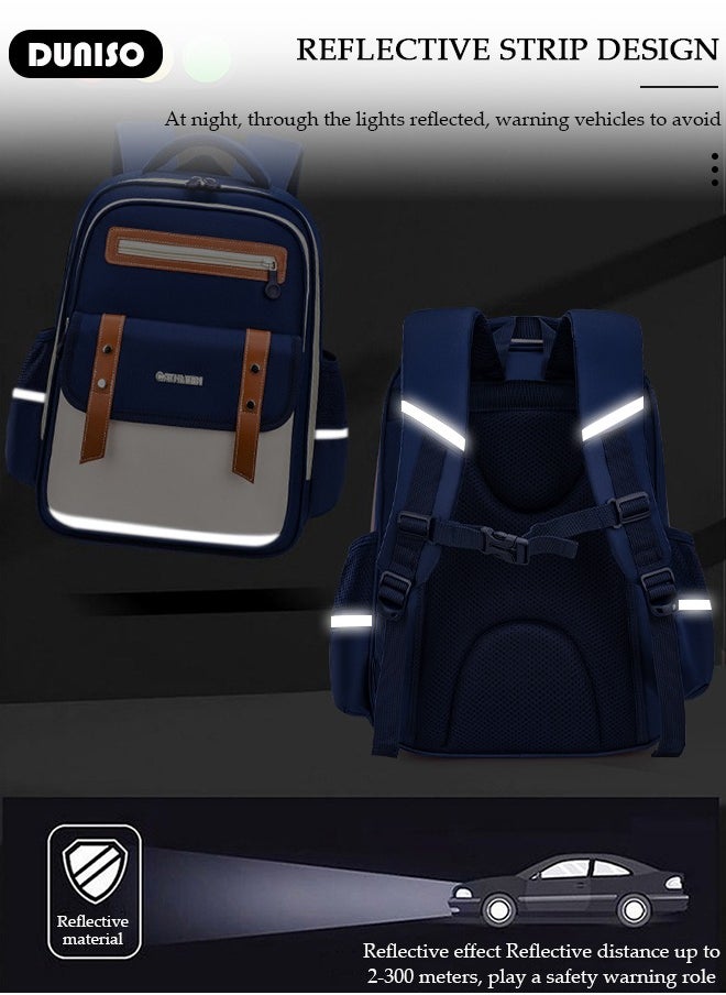 Kids School Backpack, Large Capacity Backpack for Girls Boys, Lightweight Schoolbag for Teen Boys Bookbag with Compartments Reflective Strip, Watrer Resistant Bookbag for Elementary Primary School