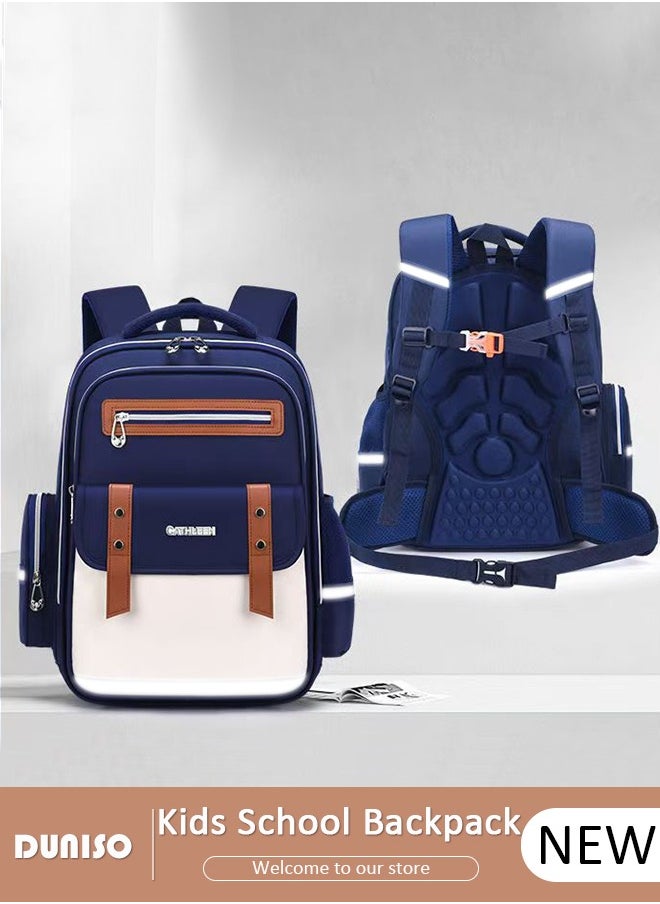 Kids School Backpack, Large Capacity Backpack for Girls Boys, Lightweight Schoolbag for Teen Boys Bookbag with Compartments Reflective Strip, Watrer Resistant Bookbag for Elementary Primary School