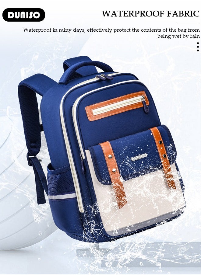 Kids School Backpack, Large Capacity Backpack for Girls Boys, Lightweight Schoolbag for Teen Boys Bookbag with Compartments Reflective Strip, Watrer Resistant Bookbag for Elementary Primary School