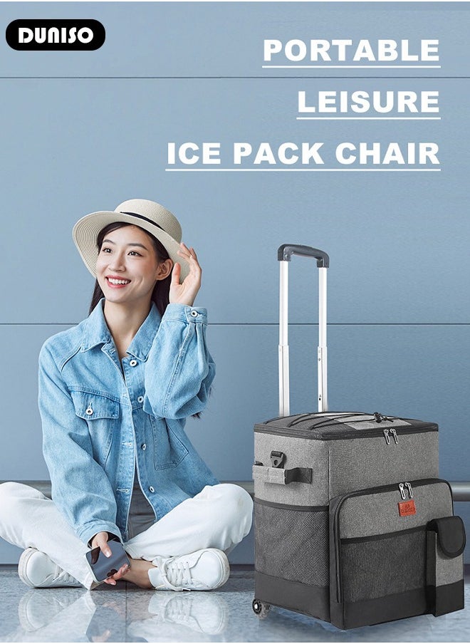 Trolley Cooler Food Bag,Portable Cooler Bag Camping Thermal Insulation Storage Organizer Waterproof & Leakproof Keep Hot & Cold 35L Large Capacity with Pull Rod for Outdoor Travel Camping Picnic Hiking Fishing Beach