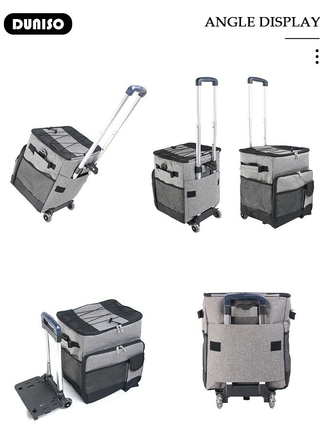 Trolley Cooler Food Bag,Portable Cooler Bag Camping Thermal Insulation Storage Organizer Waterproof & Leakproof Keep Hot & Cold 35L Large Capacity with Pull Rod for Outdoor Travel Camping Picnic Hiking Fishing Beach