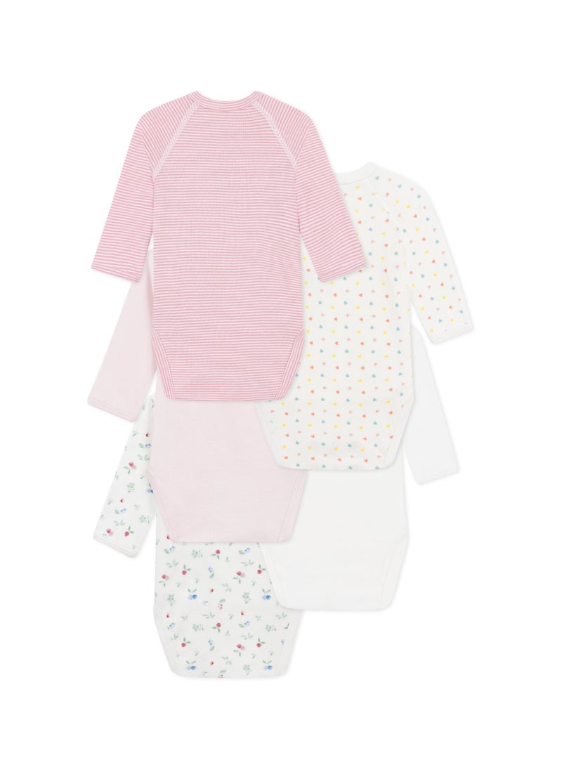 Set of 5 baby cotton long-sleeved crossover printed bodysuits