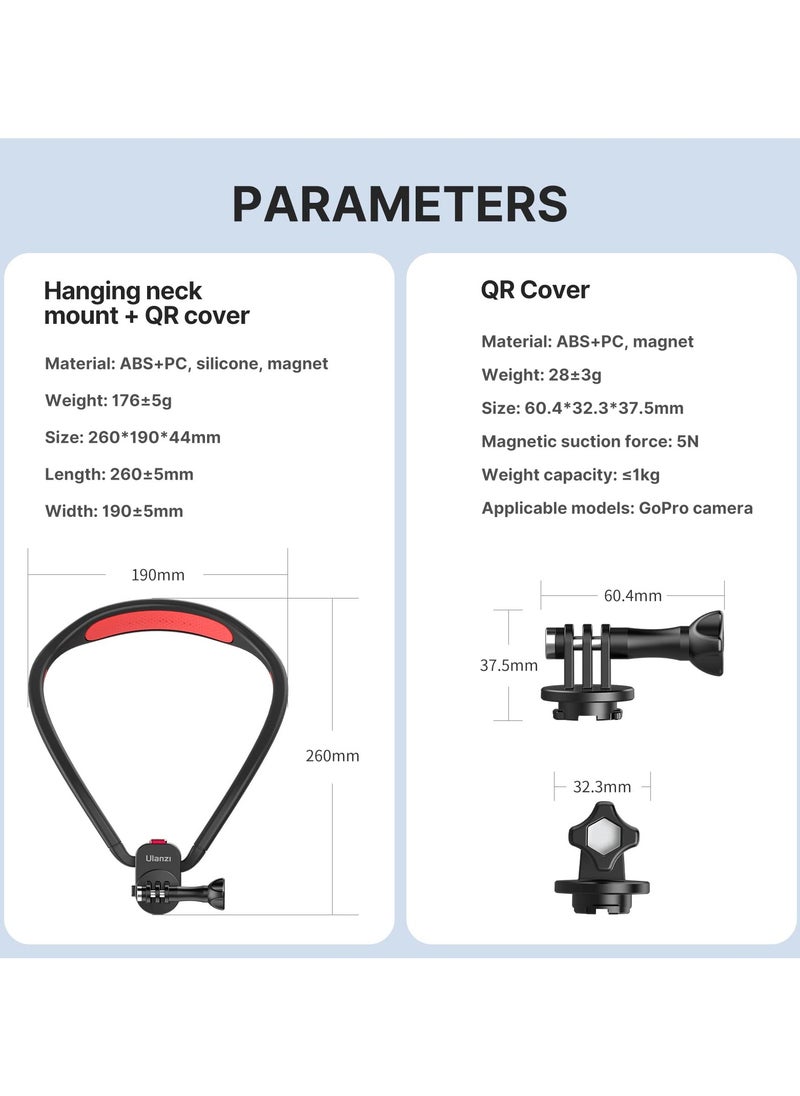 Go-Quick Ii Neck Mount For Gopro Magnetic Necklace Holder, Camera Pov Mount Compatible With Gopro Hero12/11/10/9/8/7/6/5/4/Max, Akaso, Dji Osmo Action, Insta360 And Most Action Cameras