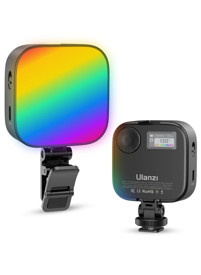 ULANZI U60 RGB Video Lights Black LED Camera Light 360° Full Color Portable Photography Lighting w Quick Release Cold Shoe Adapter and Clip, 2500mAh Rechargeable CRI 95+ 2500-9000K Dimmable Panel Lamp