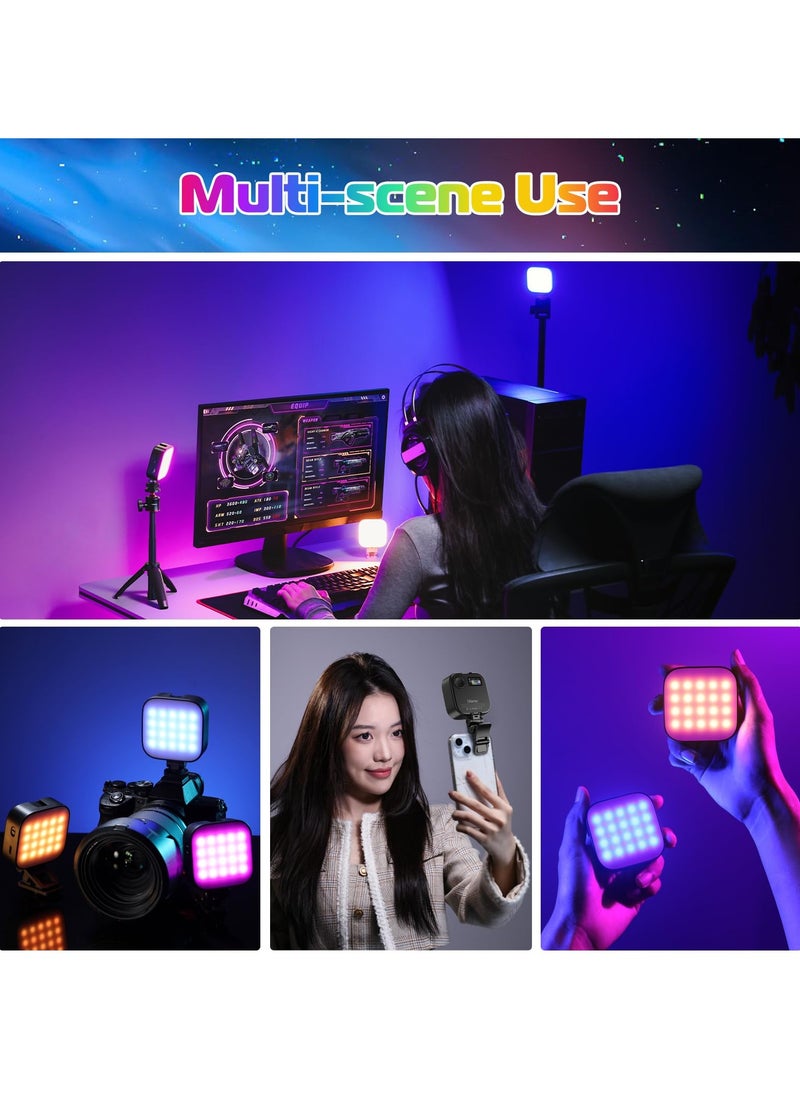 ULANZI U60 RGB Video Lights Black LED Camera Light 360° Full Color Portable Photography Lighting w Quick Release Cold Shoe Adapter and Clip, 2500mAh Rechargeable CRI 95+ 2500-9000K Dimmable Panel Lamp