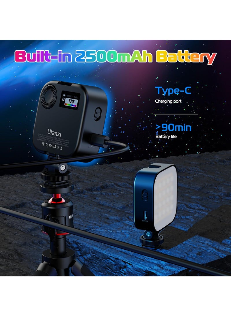 ULANZI U60 RGB Video Lights Black LED Camera Light 360° Full Color Portable Photography Lighting w Quick Release Cold Shoe Adapter and Clip, 2500mAh Rechargeable CRI 95+ 2500-9000K Dimmable Panel Lamp