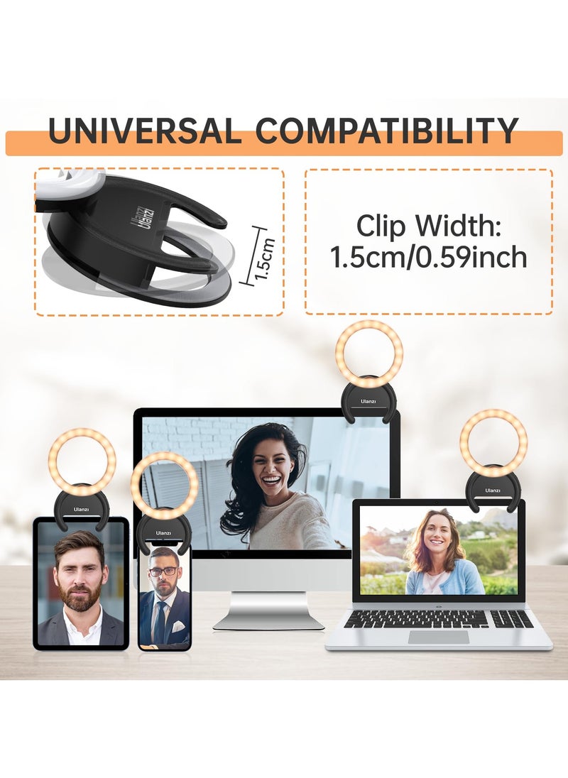 Ulanzi Selfie Ring Light, Ulanzi Rechargeable Fill 3000-6500K Portable Clip-on Phone LED Light with 40 LEDs for Phone, Laptop, Zoom Meeting, Make up, Camera Video, Video Recording(Black)