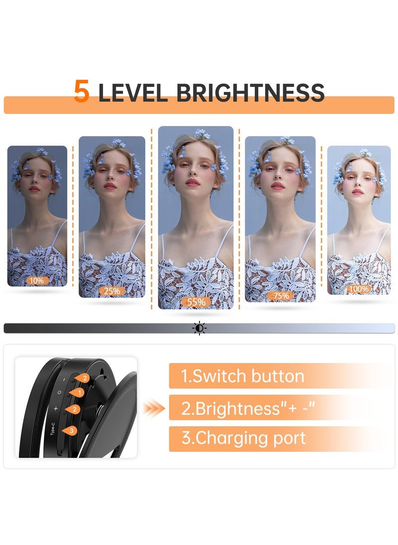 Ulanzi Selfie Ring Light, Ulanzi Rechargeable Fill 3000-6500K Portable Clip-on Phone LED Light with 40 LEDs for Phone, Laptop, Zoom Meeting, Make up, Camera Video, Video Recording(Black)
