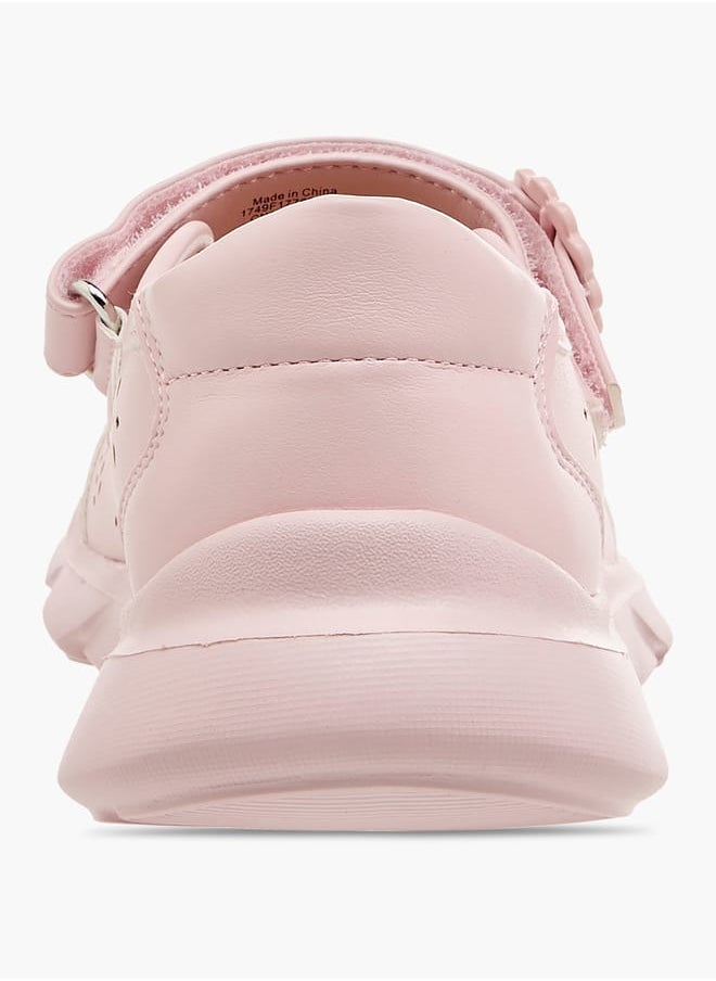 Girls Laser Cut Detail Mary Jane Shoes with Hook and Loop Closure