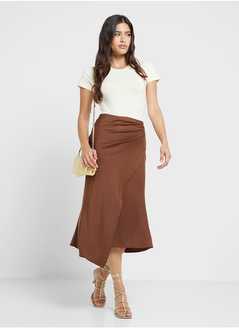 Satin Wrap Midi Skirt