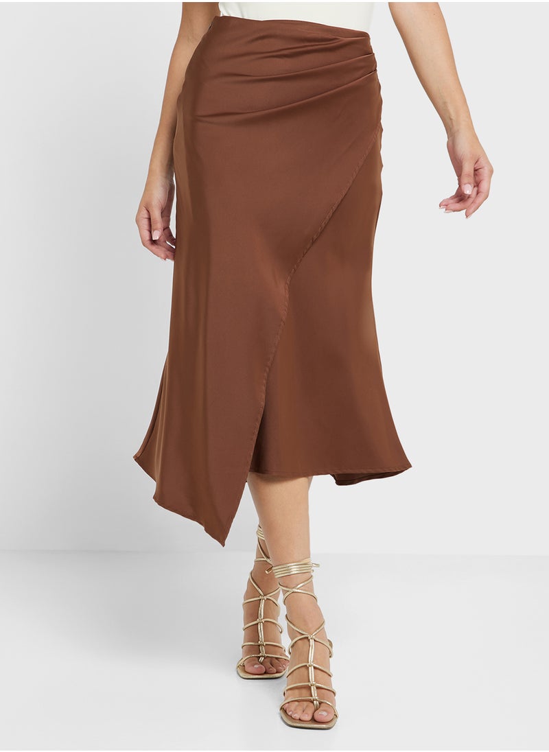 Satin Wrap Midi Skirt