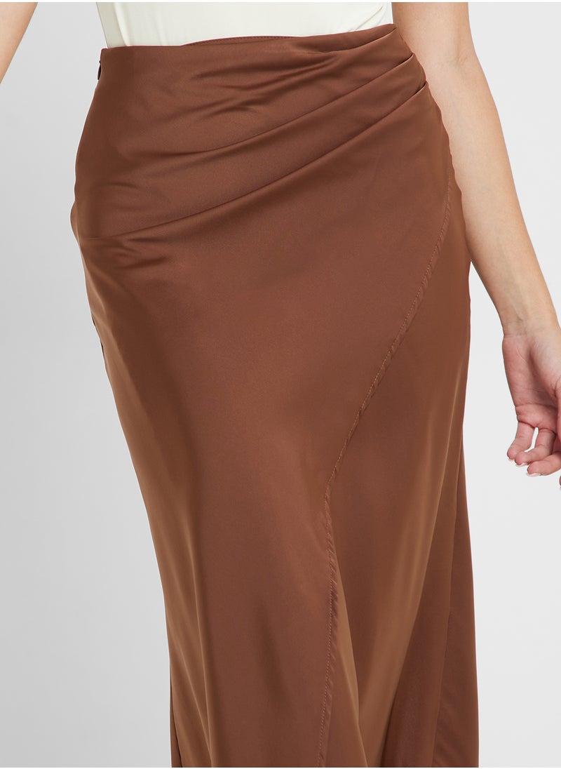 Satin Wrap Midi Skirt