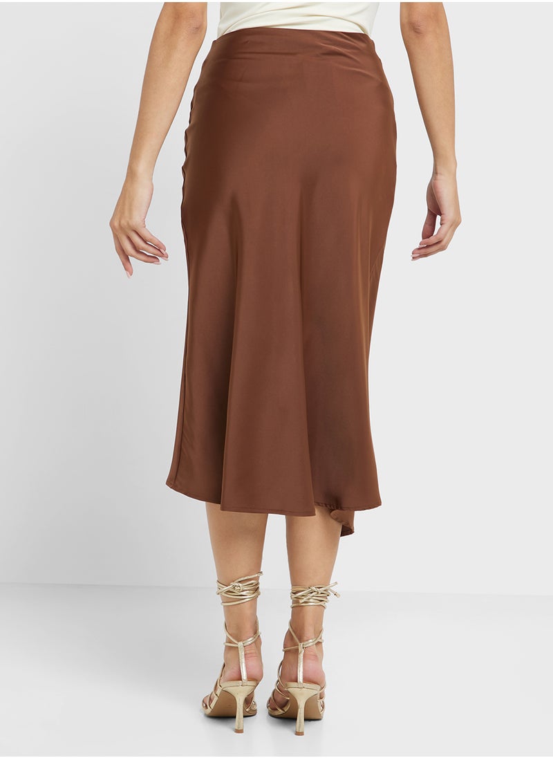 Satin Wrap Midi Skirt