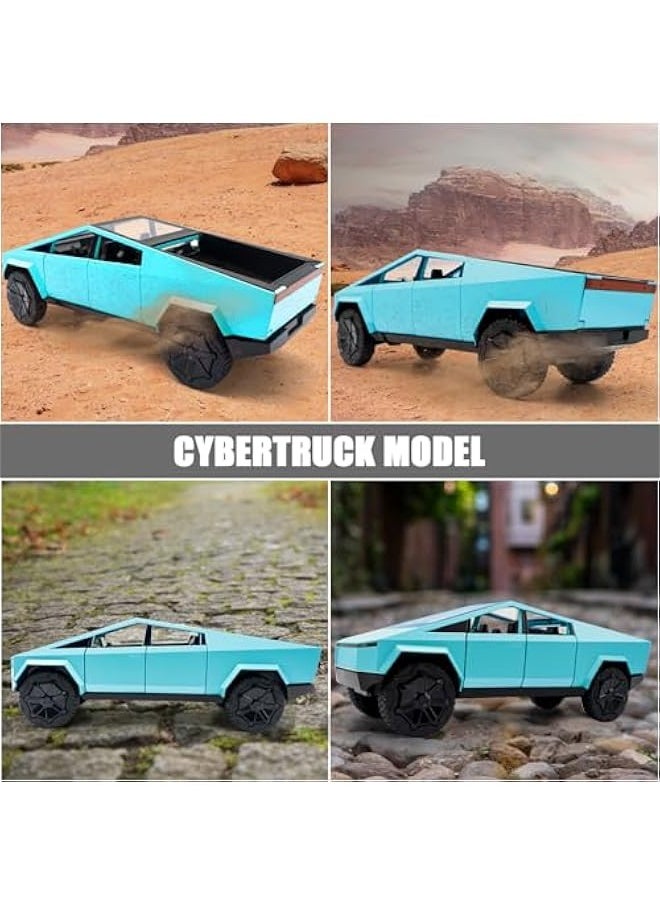 Cybertruck Model: 1/32 Diecast Metal Toy Trucks with Lights and Sounds, Mini Vehicles Toys for Boys, Ages 3 and Up (Blue)