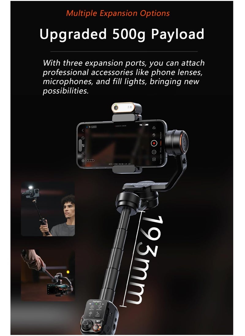 Hohem iSteady M7 Gimbal Stabilizer for Smartphone, Magnetic AI Tracker Fill Light, Detachable Touchscreen Remote Controller, Built-in Extension Rod, 500g Payload Gimbal Stabilizer for iPhone Android