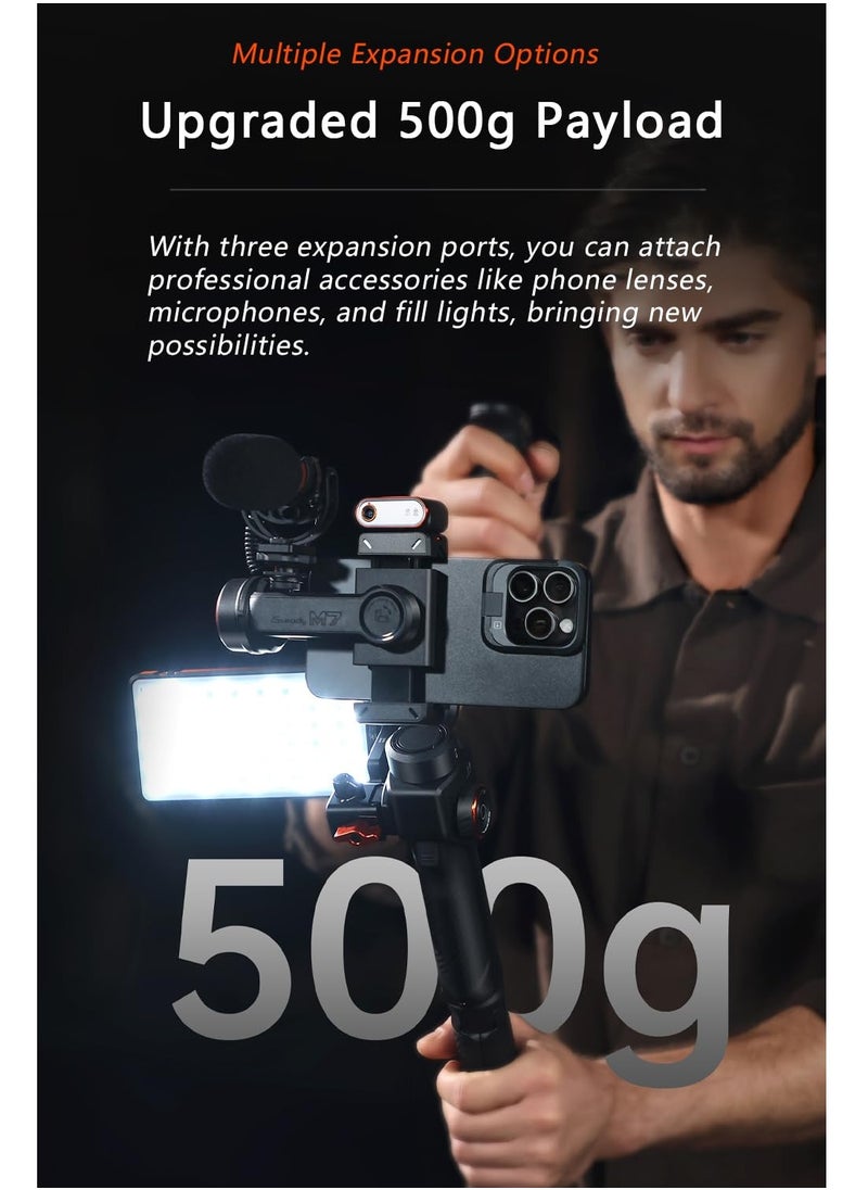 Hohem iSteady M7 Gimbal Stabilizer for Smartphone, Magnetic AI Tracker Fill Light, Detachable Touchscreen Remote Controller, Built-in Extension Rod, 500g Payload Gimbal Stabilizer for iPhone Android