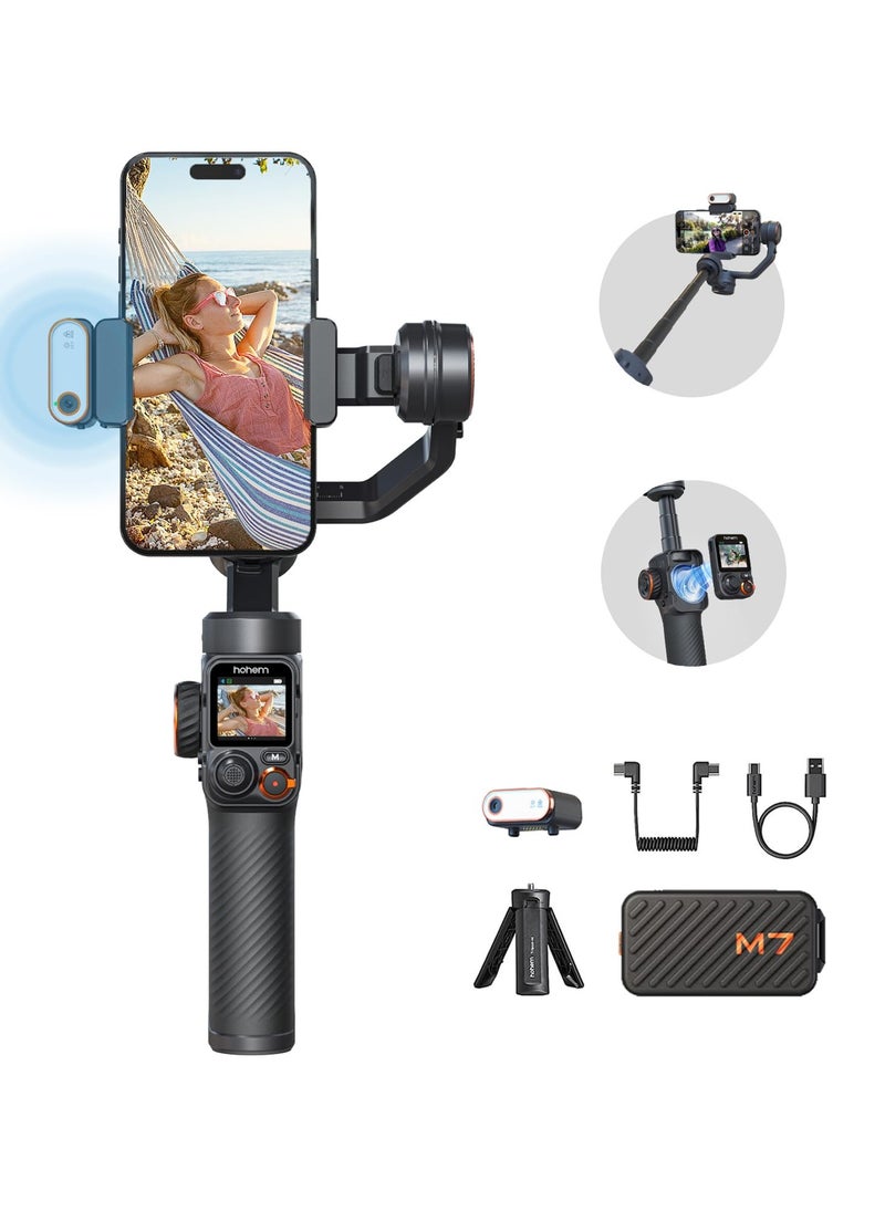 Hohem iSteady M7 Gimbal Stabilizer for Smartphone, Magnetic AI Tracker Fill Light, Detachable Touchscreen Remote Controller, Built-in Extension Rod, 500g Payload Gimbal Stabilizer for iPhone Android
