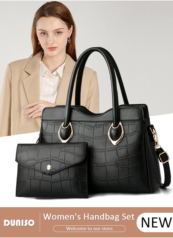 2PCS Women's Shoulder Tote Bag Set,Large Capacity Shoulder Bag with Adjustable Shoulder Strap,Fashion Tote Bags Purse Bag Set for Women/Ladies Office Travel Daily Bag