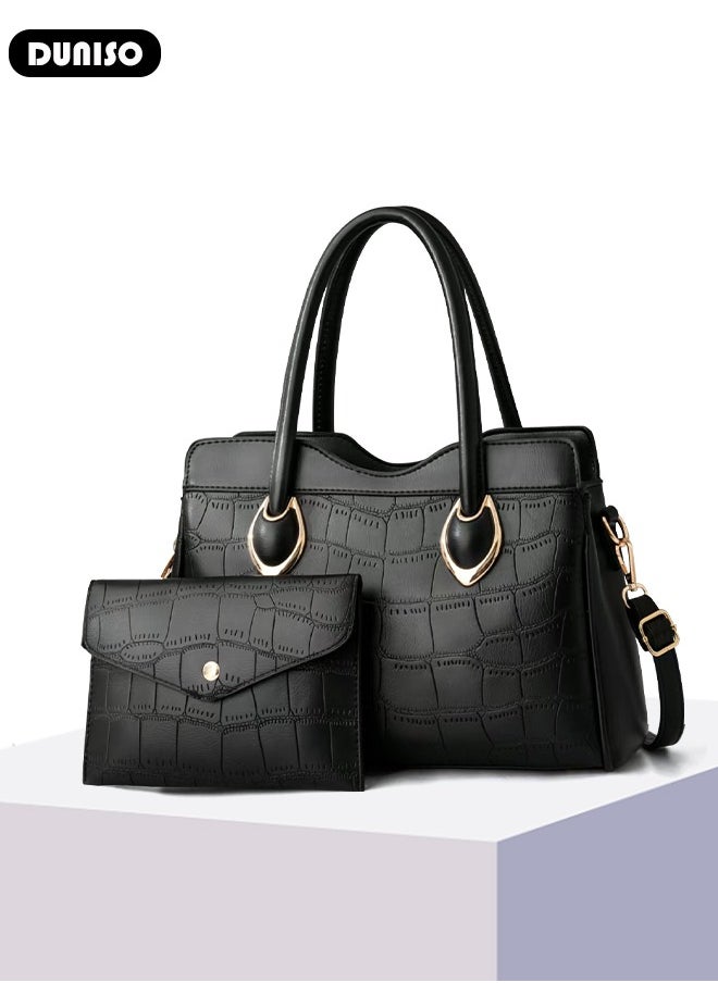 2PCS Women's Shoulder Tote Bag Set,Large Capacity Shoulder Bag with Adjustable Shoulder Strap,Fashion Tote Bags Purse Bag Set for Women/Ladies Office Travel Daily Bag