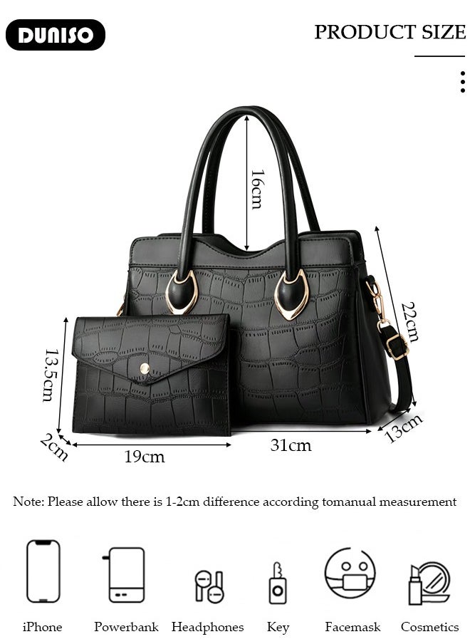 2PCS Women's Shoulder Tote Bag Set,Large Capacity Shoulder Bag with Adjustable Shoulder Strap,Fashion Tote Bags Purse Bag Set for Women/Ladies Office Travel Daily Bag