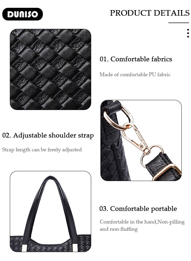 3PCS Women's Shoulder Tote Bag Set,Large Capacity Hand Shoulder Bag with Adjustable Shoulder Strap Fashion Purse Clutch Bag Set for Women/Ladies Office Travel Daily Bag