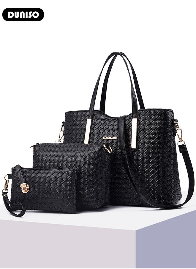 3PCS Women's Shoulder Tote Bag Set,Large Capacity Hand Shoulder Bag with Adjustable Shoulder Strap Fashion Purse Clutch Bag Set for Women/Ladies Office Travel Daily Bag