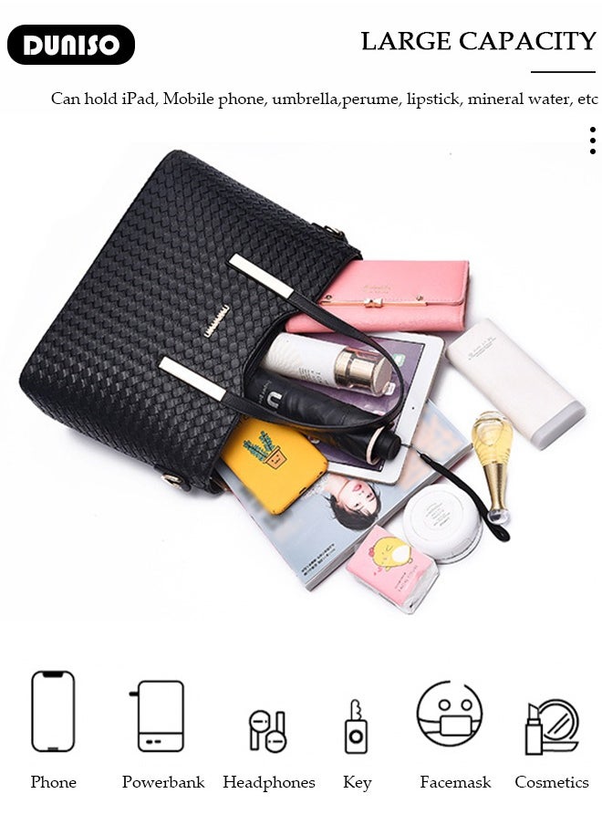 3PCS Women's Shoulder Tote Bag Set,Large Capacity Hand Shoulder Bag with Adjustable Shoulder Strap Fashion Purse Clutch Bag Set for Women/Ladies Office Travel Daily Bag