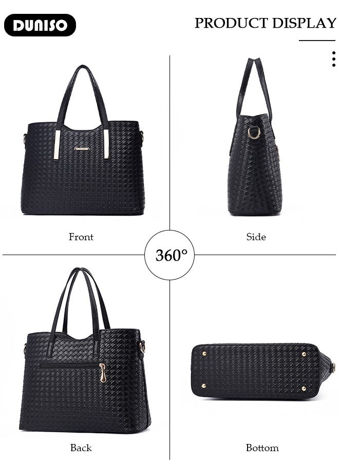 3PCS Women's Shoulder Tote Bag Set,Large Capacity Hand Shoulder Bag with Adjustable Shoulder Strap Fashion Purse Clutch Bag Set for Women/Ladies Office Travel Daily Bag