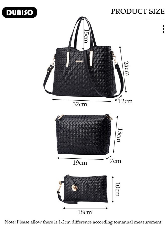 3PCS Women's Shoulder Tote Bag Set,Large Capacity Hand Shoulder Bag with Adjustable Shoulder Strap Fashion Purse Clutch Bag Set for Women/Ladies Office Travel Daily Bag