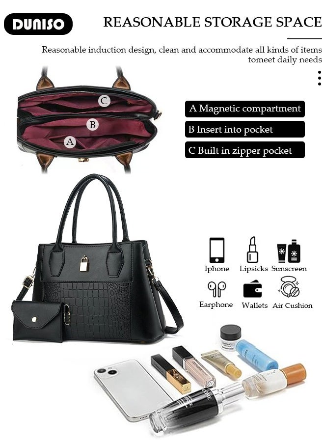 2PCS Women's Shoulder Tote Bag Set,Large Capacity Crossbody Bag,Shoulder Bag with Adjustable Shoulder Strap,Fashion Tote Bags Purse Bag Set for Women/Ladies Office Travel Daily Bag