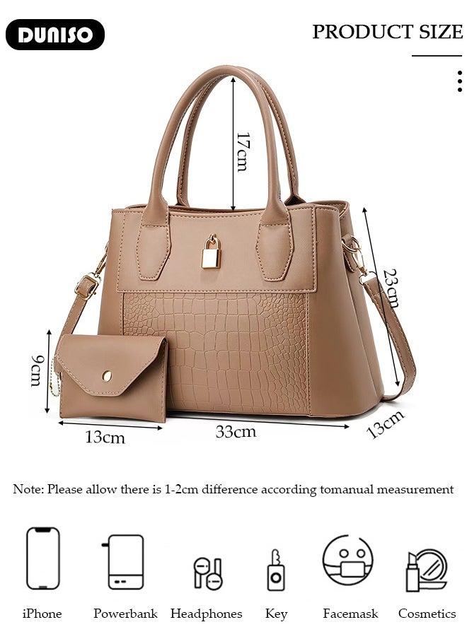 2PCS Women's Shoulder Tote Bag Set,Large Capacity Crossbody Bag,Shoulder Bag with Adjustable Shoulder Strap,Fashion Tote Bags Purse Bag Set for Women/Ladies Office Travel Daily Bag
