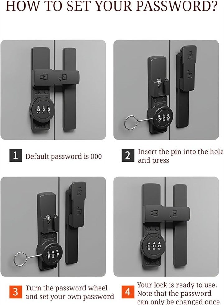 Punch-free keyless cabinet lock, combination lock, combination lock for privacy protection and easy installation on disposable doors, cabinets, drawers and double doors (combination lock black)