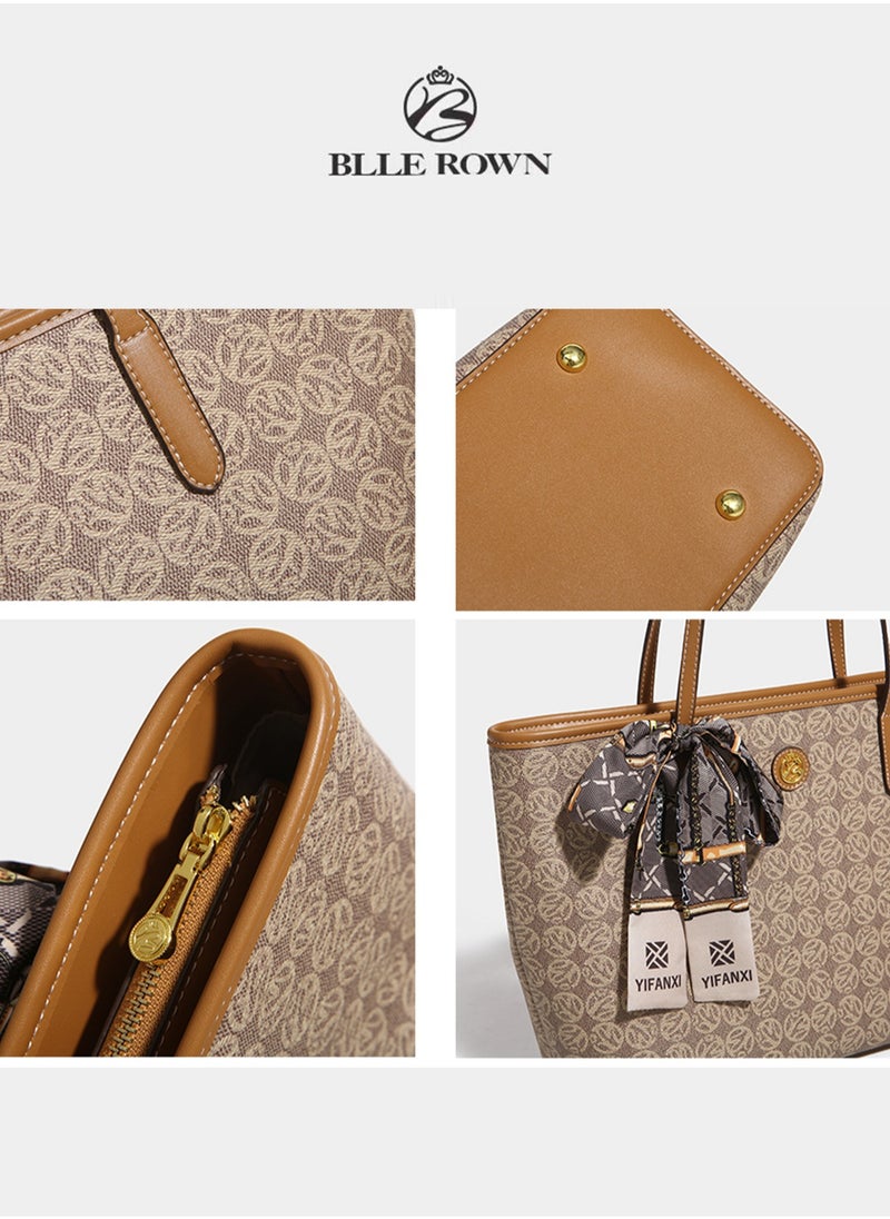 Large Capacity Casual Brown Color Versatile Tote Bag Women's Commuter Shoulder Bags for Daily Use,Shopping,Commuter,Work,Office,Travel