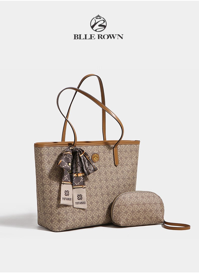 Large Capacity Casual Brown Color Versatile Tote Bag Women's Commuter Shoulder Bags for Daily Use,Shopping,Commuter,Work,Office,Travel