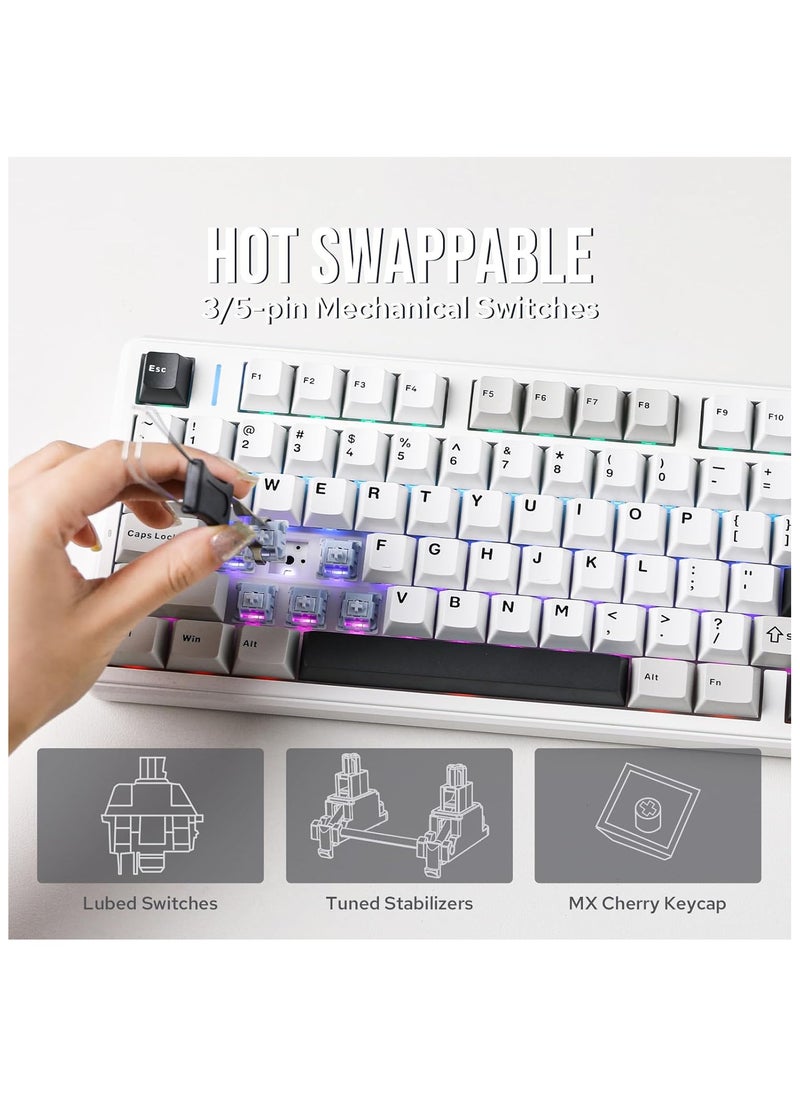 Aula F99 PRO Wireless Gaming Keyboard, Hot Swappable Custom Keyboard, 2.4GHz/Type-C/BT5.0 Mechanical Keyboard with 8000mAh Battery, RGB Backlit Gaming Keyboard (Black&Grey&White)