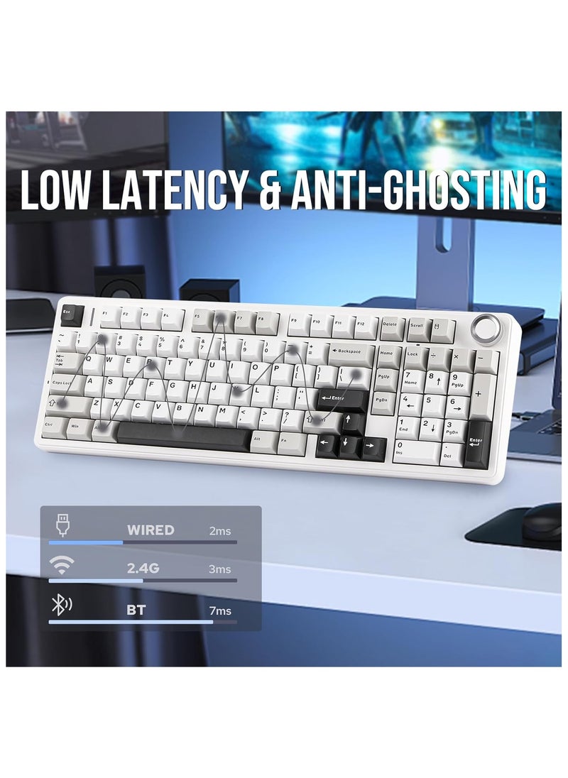 Aula F99 PRO Wireless Gaming Keyboard, Hot Swappable Custom Keyboard, 2.4GHz/Type-C/BT5.0 Mechanical Keyboard with 8000mAh Battery, RGB Backlit Gaming Keyboard (Black&Grey&White)