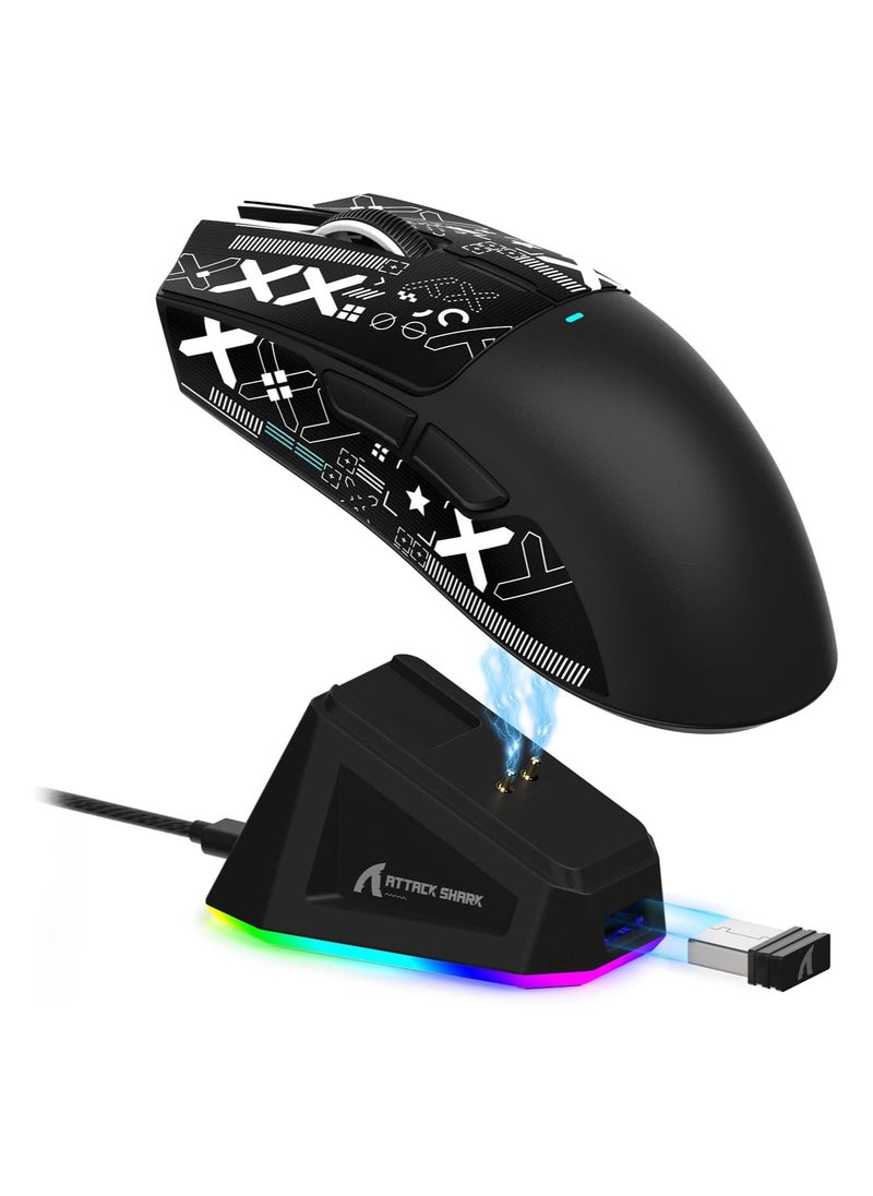 ATTACK SHARK X11 Lightweight Wireless Gaming Mouse with RGB Charging Dock,Tri-Mode-2.4G/USB-C Wired/BT,22K DPI,PAW3311 Optical Sensor,HUYU Switch, 5 programmable Buttons for PC/Mac(Black&Sticker)