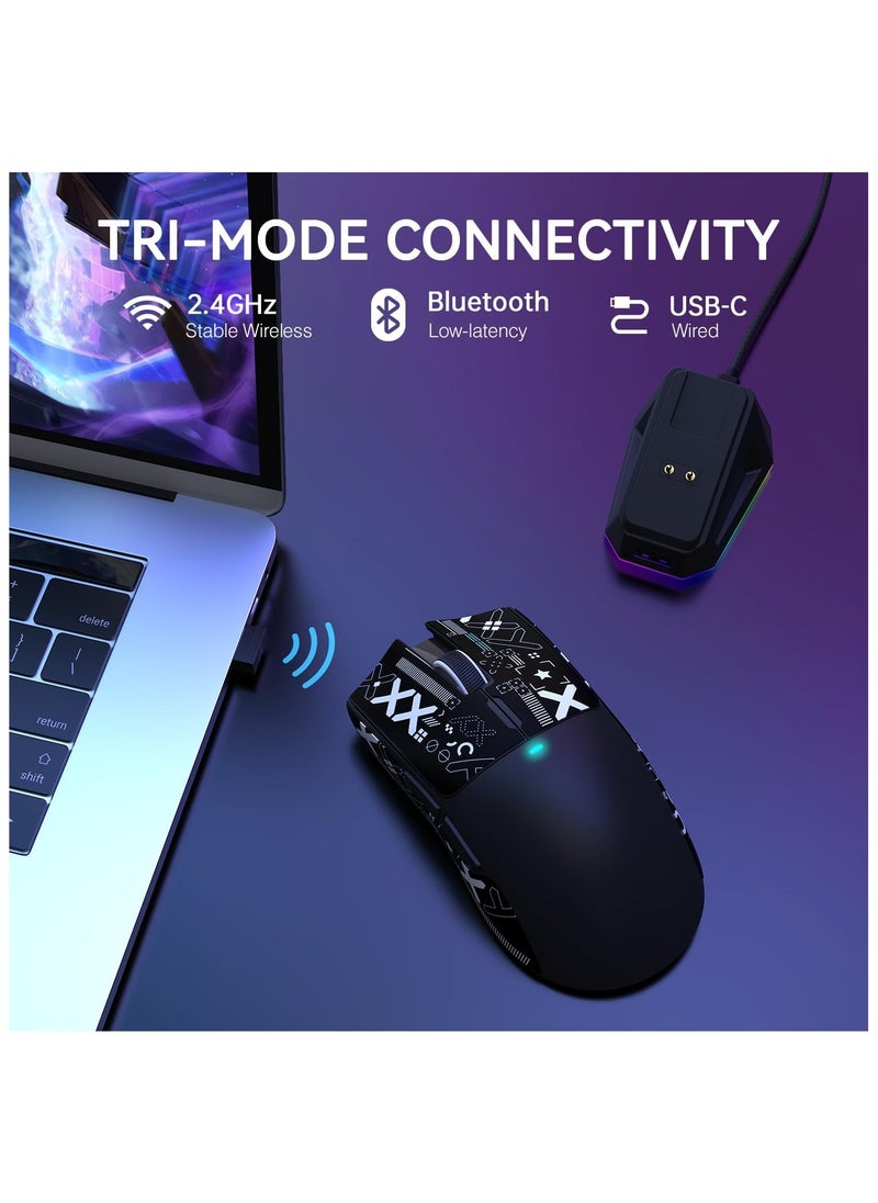 ATTACK SHARK X11 Lightweight Wireless Gaming Mouse with RGB Charging Dock,Tri-Mode-2.4G/USB-C Wired/BT,22K DPI,PAW3311 Optical Sensor,HUYU Switch, 5 programmable Buttons for PC/Mac(Black&Sticker)