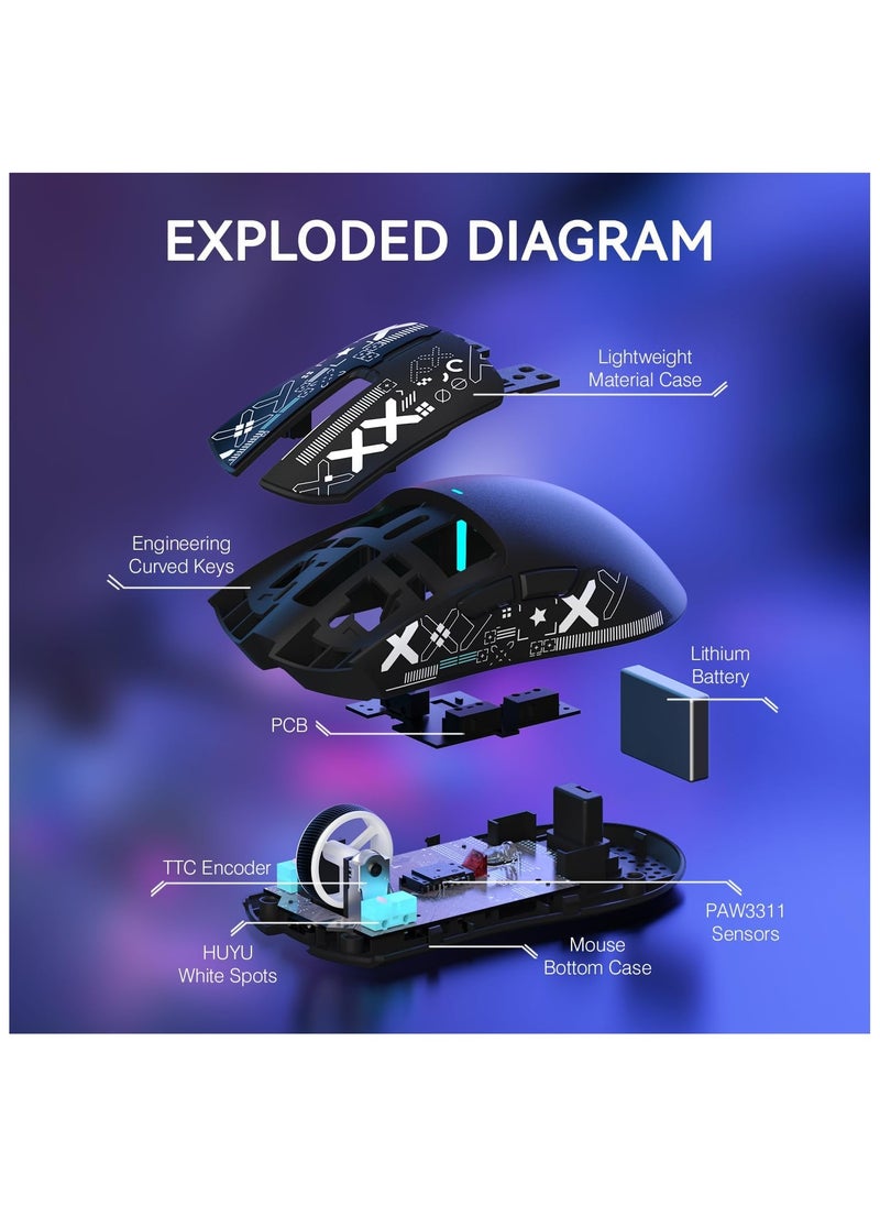 ATTACK SHARK X11 Lightweight Wireless Gaming Mouse with RGB Charging Dock,Tri-Mode-2.4G/USB-C Wired/BT,22K DPI,PAW3311 Optical Sensor,HUYU Switch, 5 programmable Buttons for PC/Mac(Black&Sticker)
